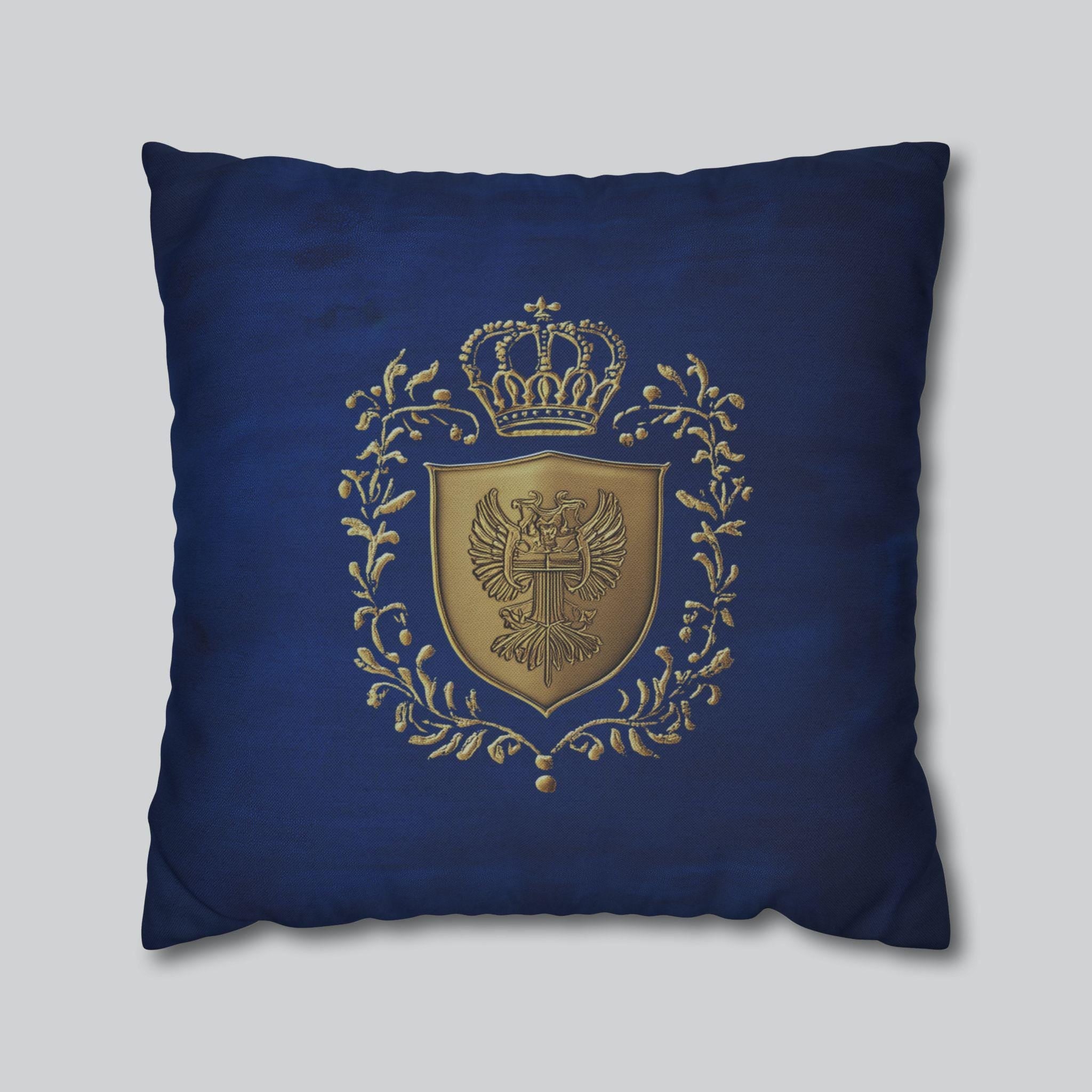 Royal Coat of Arms Pillowcase - Regal Golden Emblem on Royal Blue , Elegant Luxury Decor