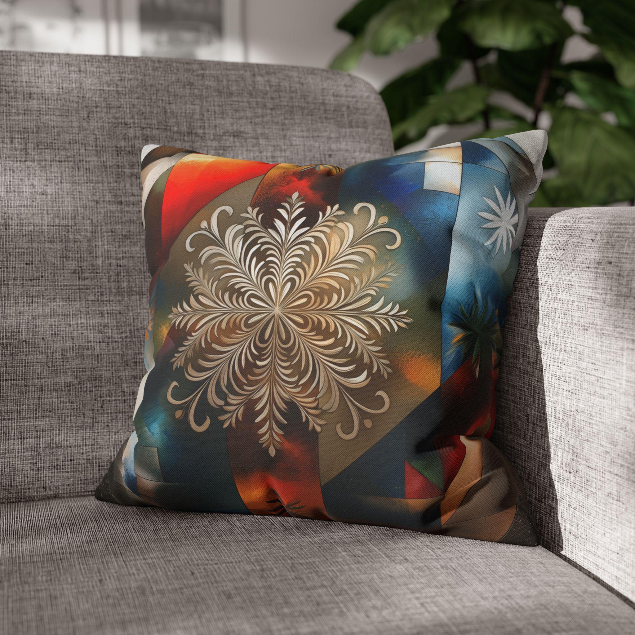 Snowflake Patriotic Square Pillowcase, Christmas Seasonal Throw Pillow Cover, Red White Blue Holiday Decor