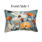 Vintage Style Floral Lumbar Pillow: Blue Wildflower Oil Painting Style