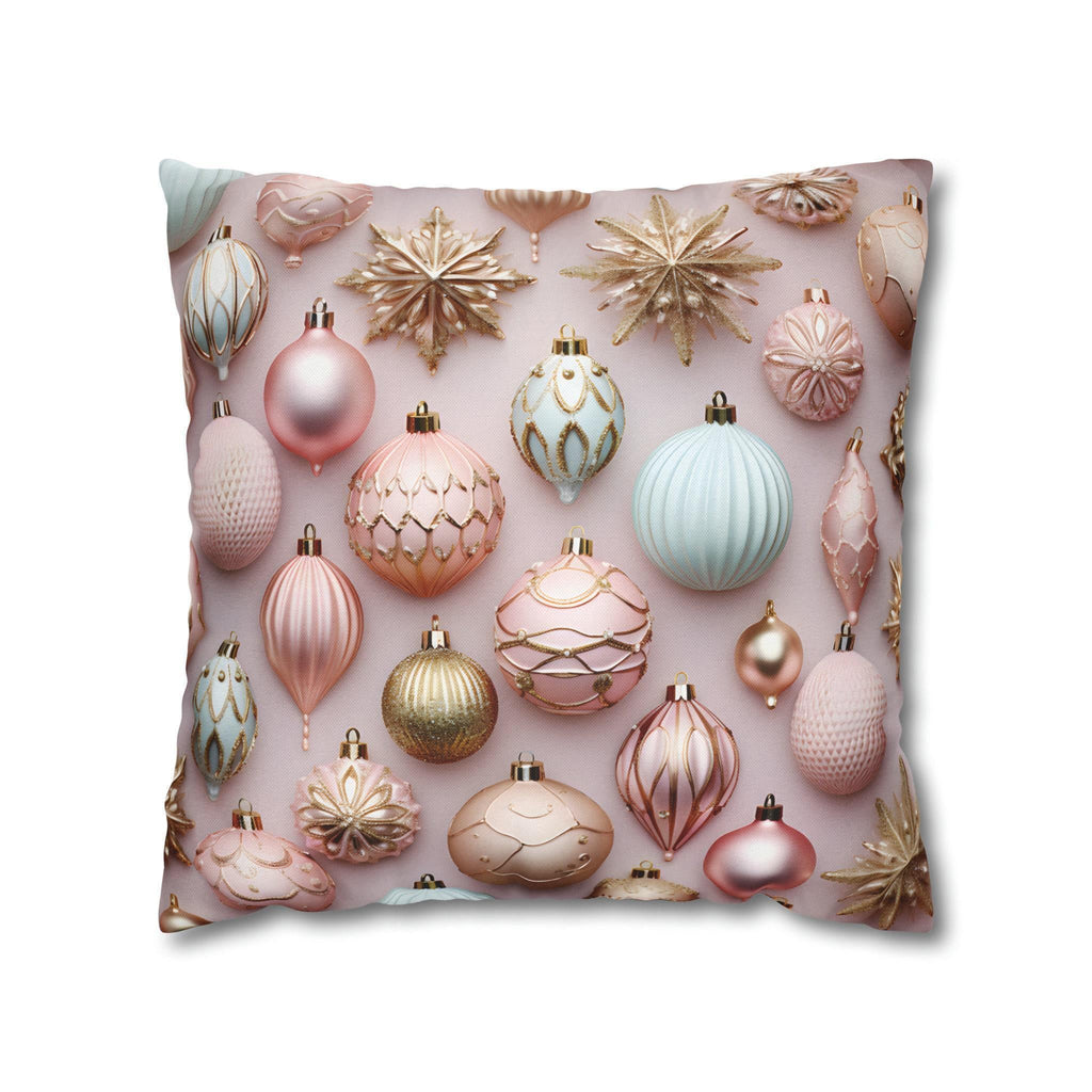 Pastel Holiday Ornaments Pillow Cover: Shimmer & Pink Pattern for Festive Elegance