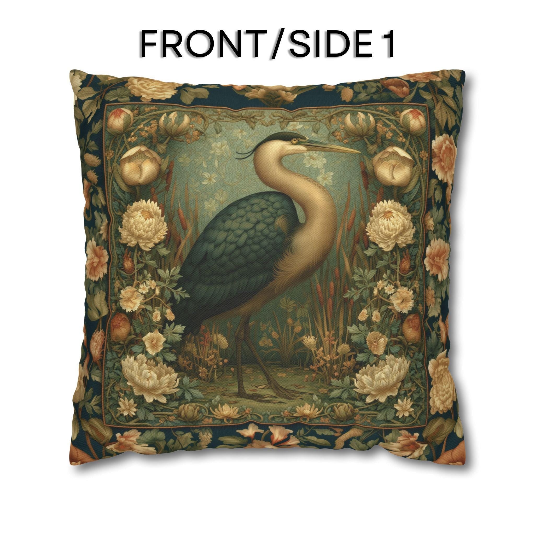 William Morris Style Throw Pillow Cover: Heron and Marsh Botanicals