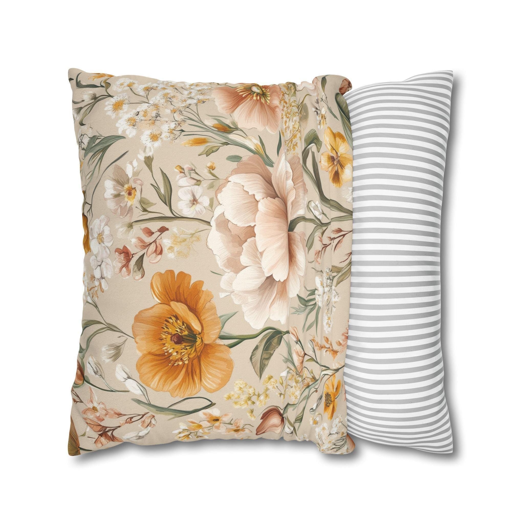 Botanical Pillow Cover: Apricot, Honey, Sage on Warm Neutral Background