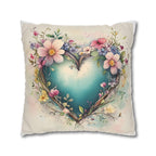 Romantic Floral Heart Wreath Pillowcase: Whimsical Square Cushion Cover for Home Decor & Gifts
