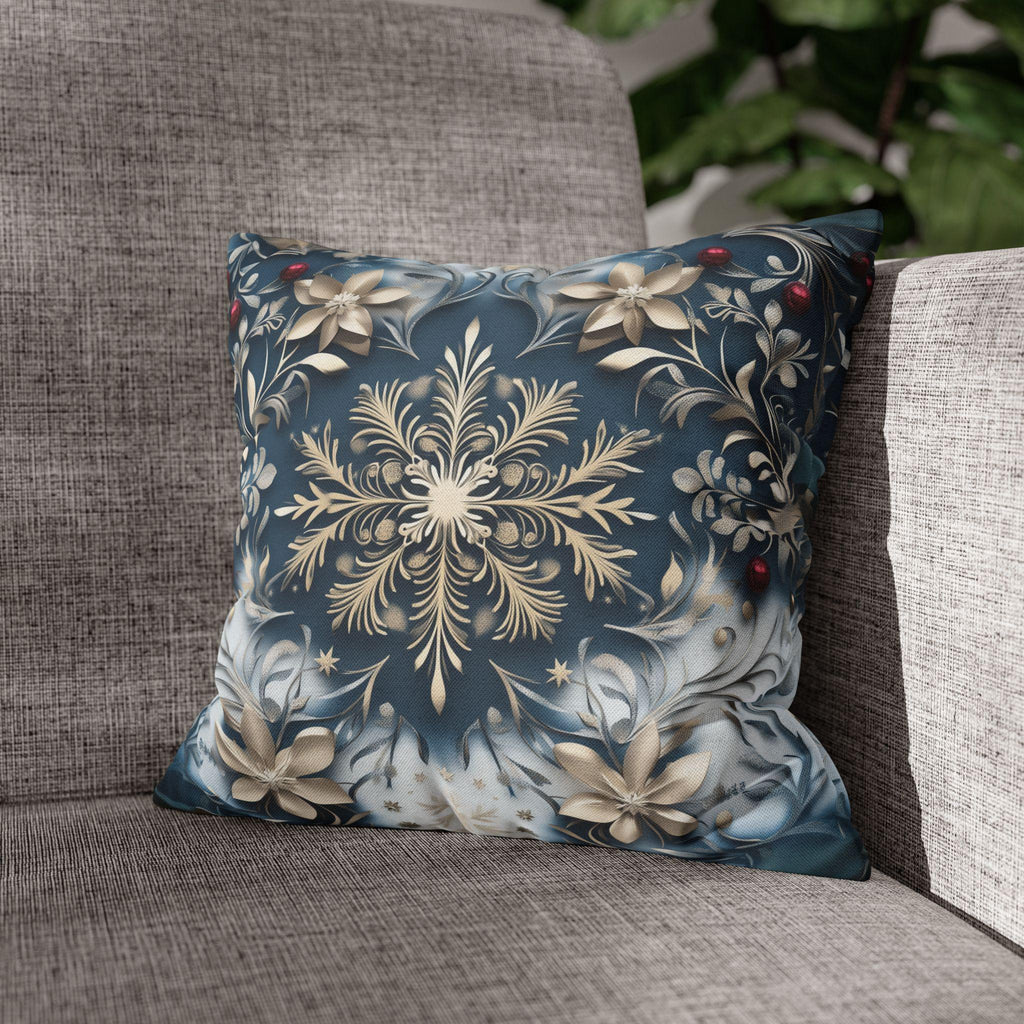 Opulent Golden Snowflake Pillowcase: Festive Winter Decor, Luxurious Square Cushion Cover for Elegant Homes