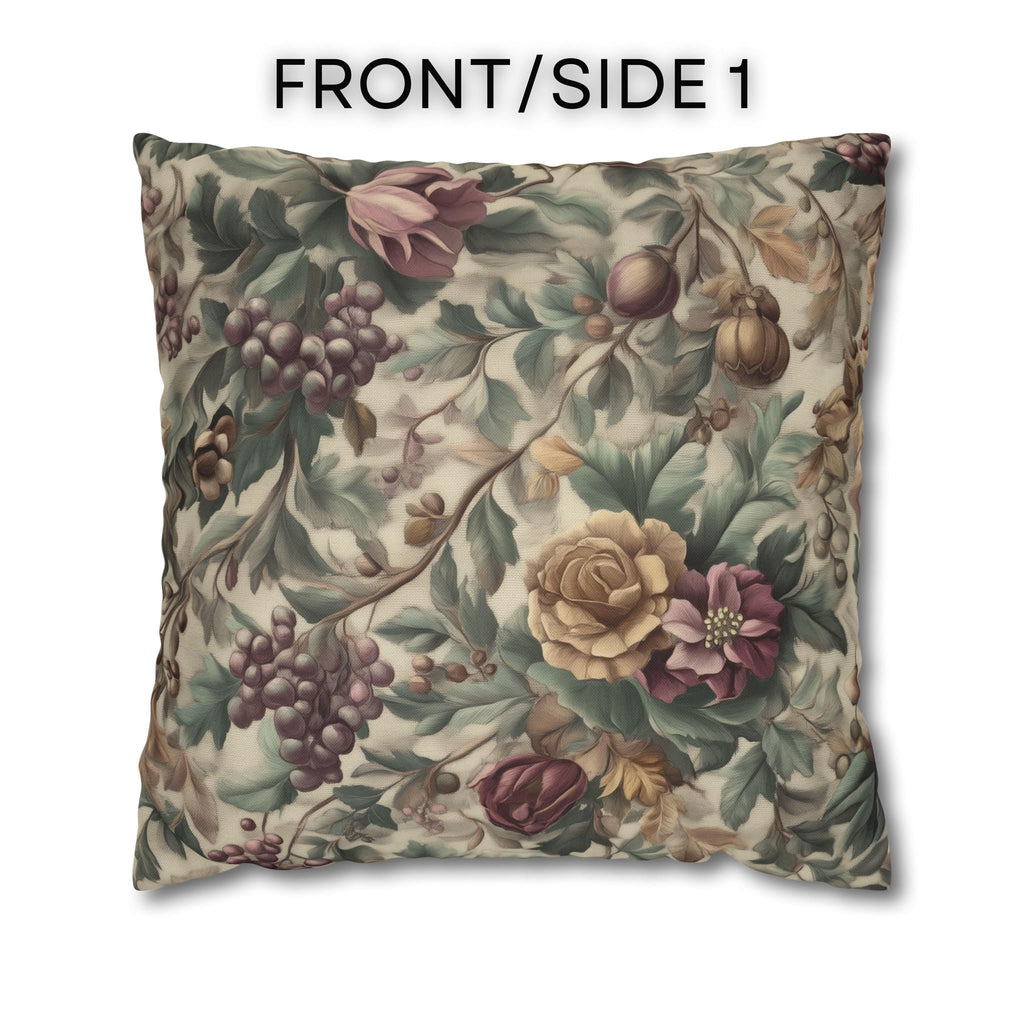 William Morris Inspired Christmas Floral Pillow Cover: Moss, Plum & Gold Square Polyester Cushion Case