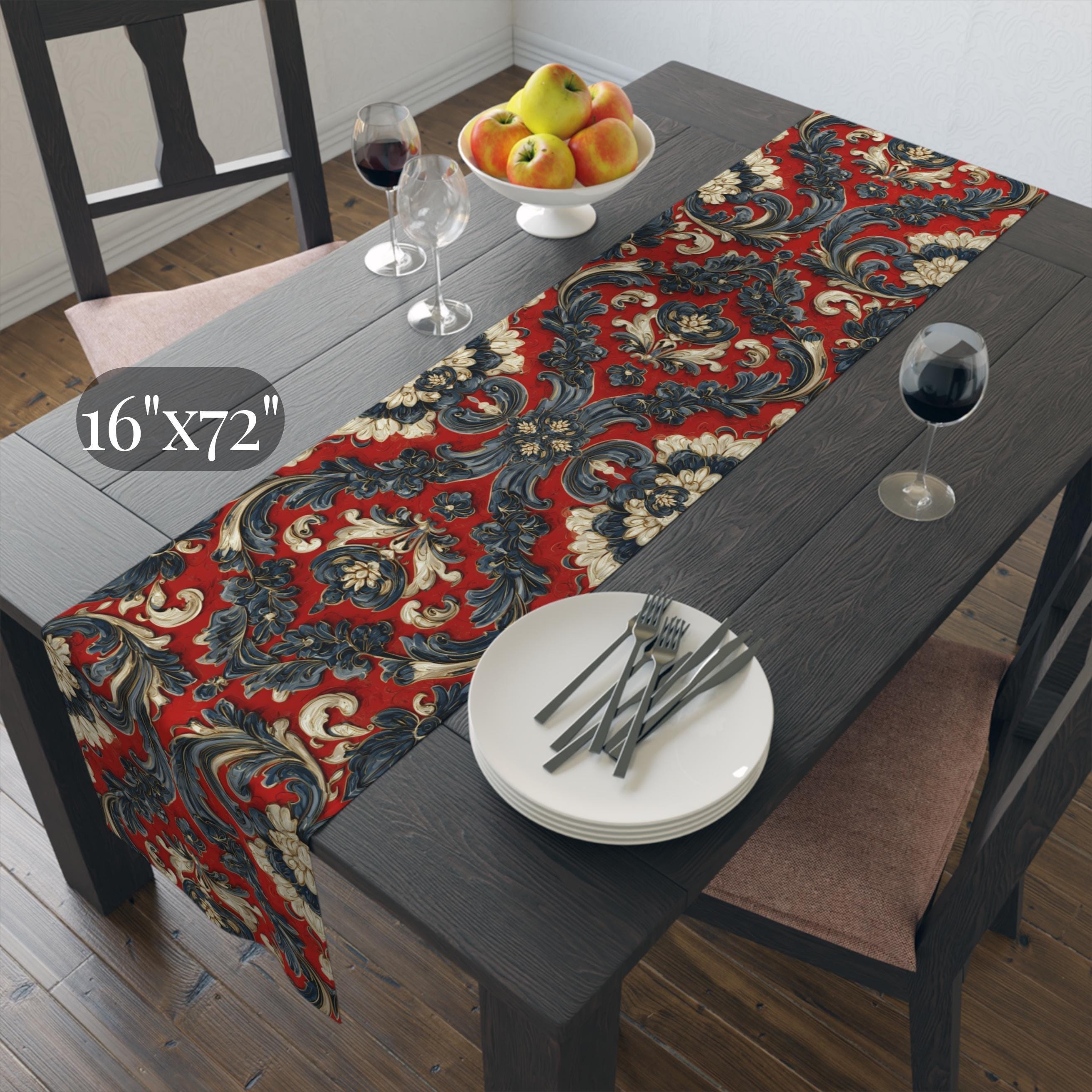 Quietly Patriotic Table Runner: Elegant Americana Scroll Design