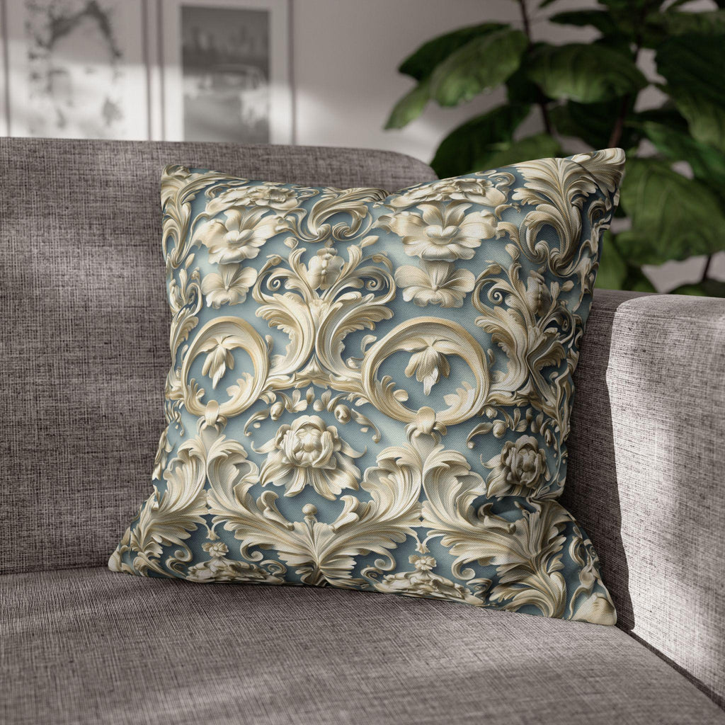 Rococo Floral Scrollwork Pillow Cover, Luxury Cream Ivory Design