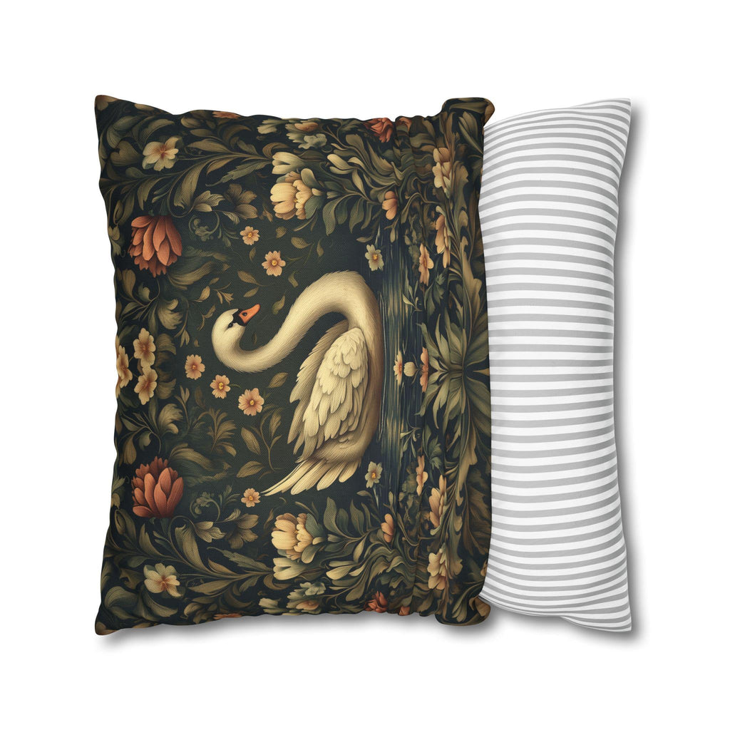 William Morris Inspired Swan Lake Decorative Pillow Cover: Moody Floral Fairytale Cushion Case