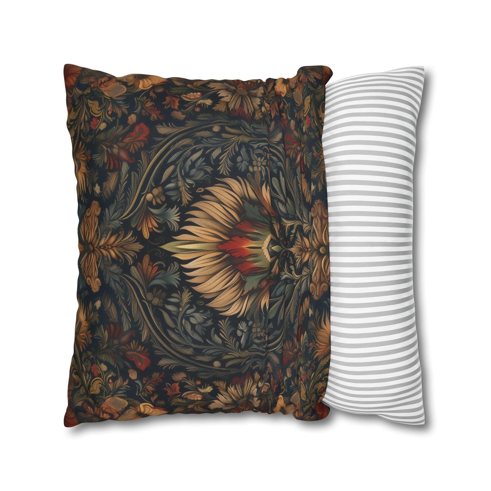 Coastal Christmas Pillow Cover: Tropical William Morris Tree, Red Gold Blue