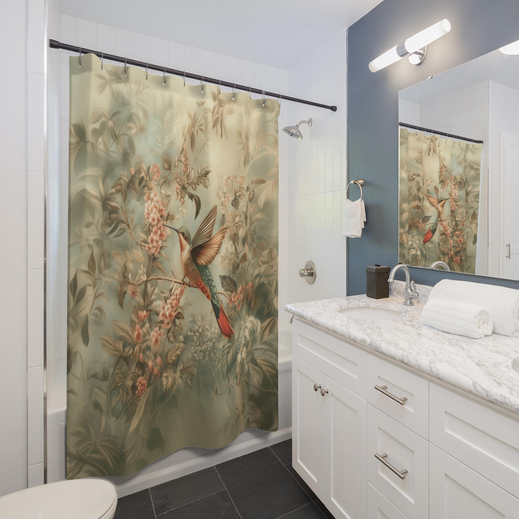William Morris Hummingbird Shower Curtain: Botanical Arts & Crafts Design