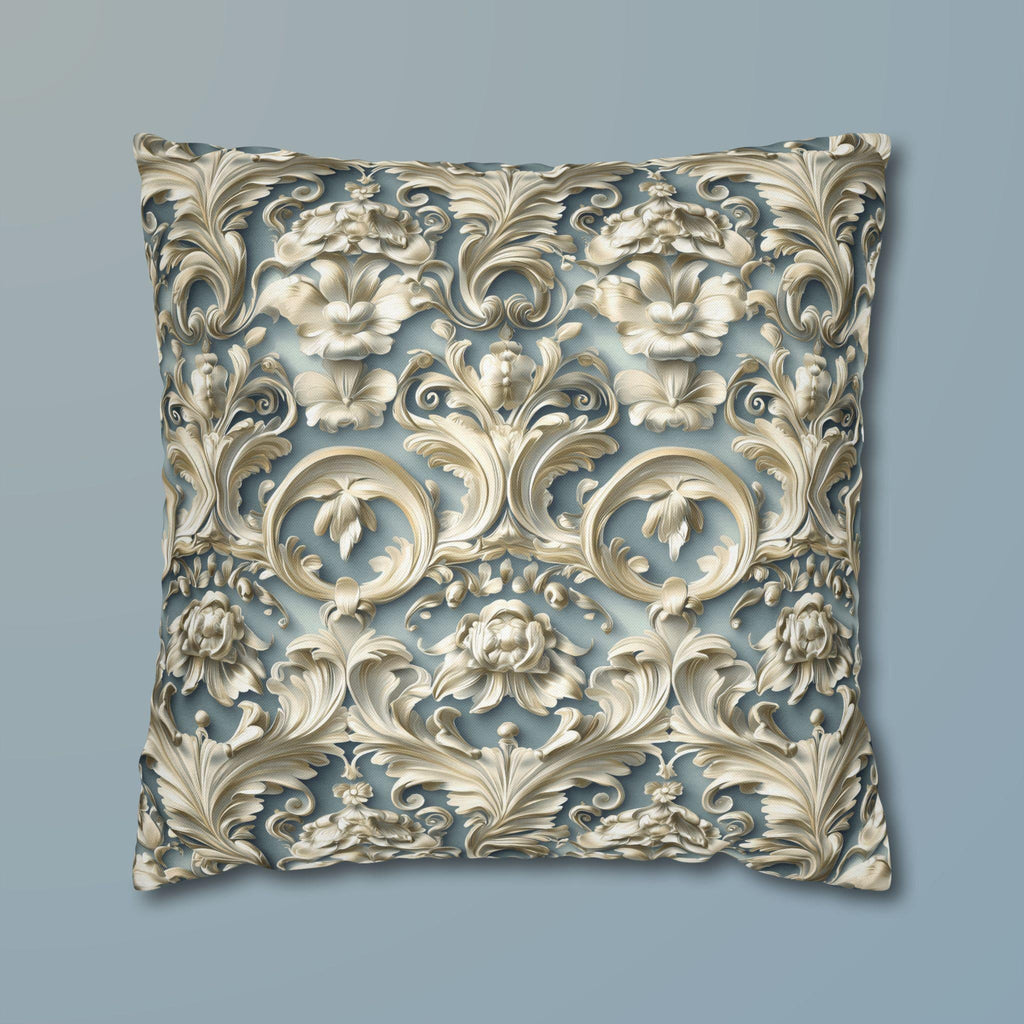 Rococo Floral Scrollwork Pillow Cover, Luxury Cream Ivory Design