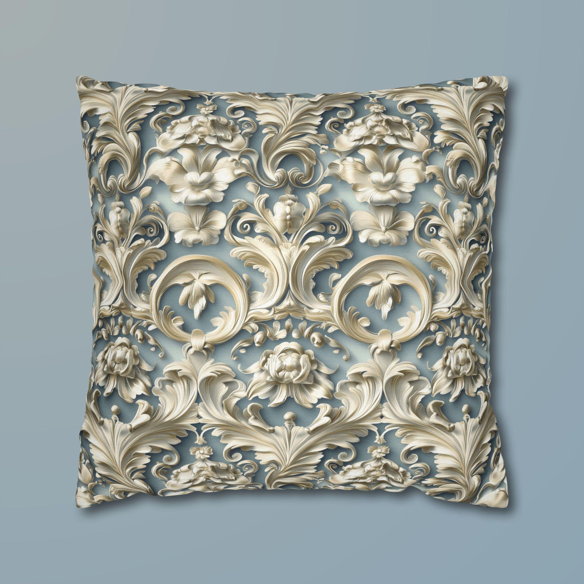 Rococo Floral Scrollwork Pillow Cover, Luxury Cream Ivory Design