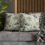 Elegant Chinoiserie Floral Pillowcase: Ivory & Blue Porcelain-Inspired Square Cover for Home Decor