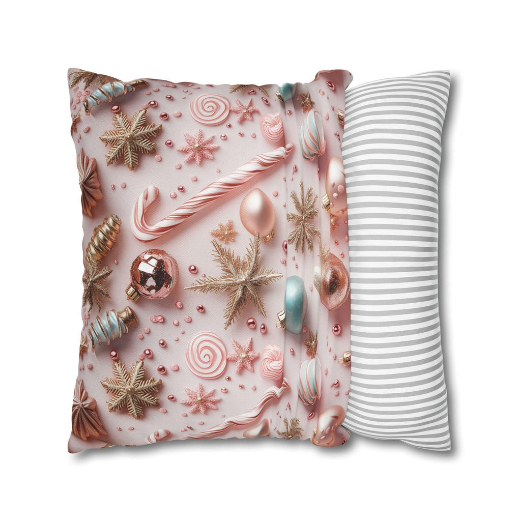 Candycore Throw Pillow Cover, Pastel Pink, Minty Blue Whimsical Christmas Holiday Decor