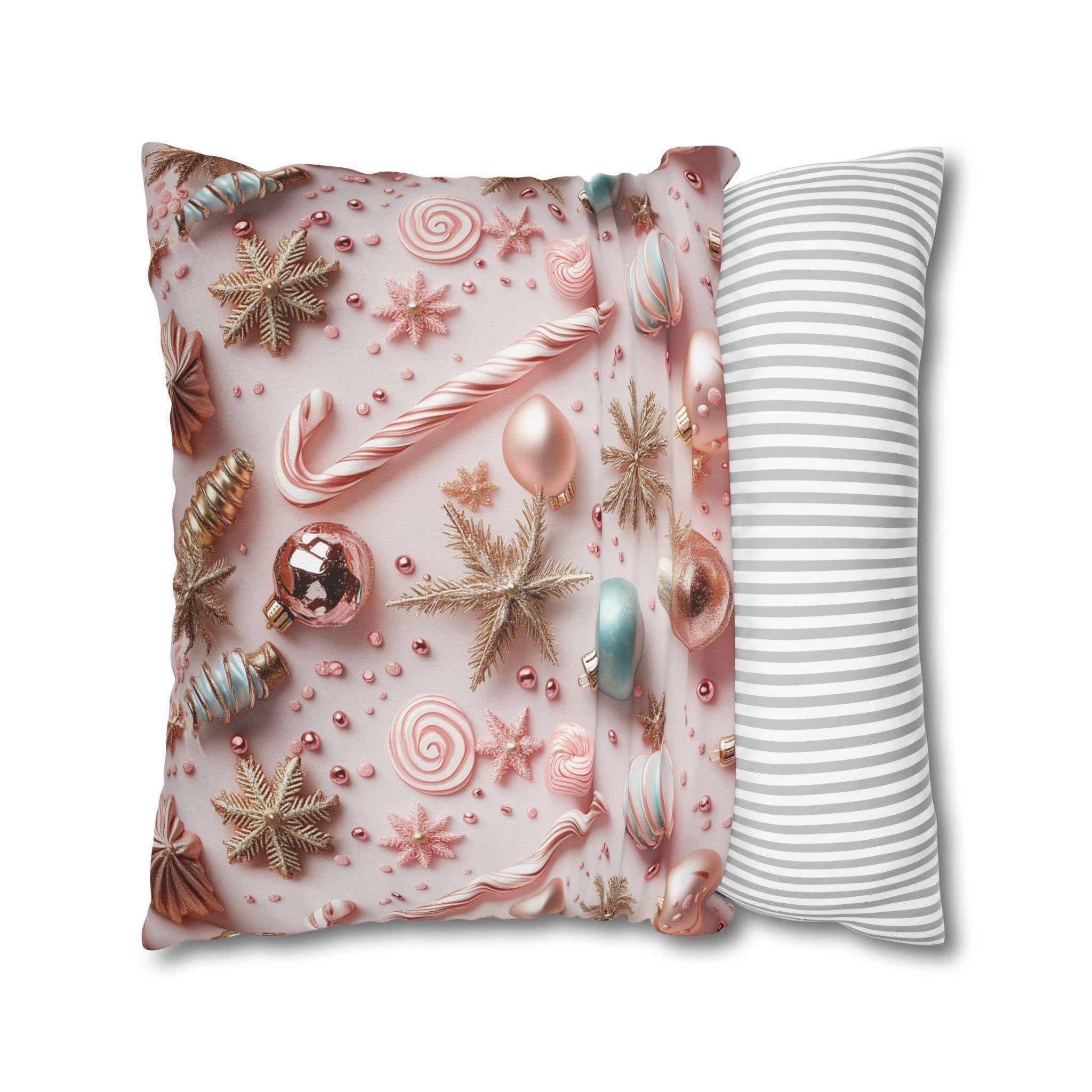 Candycore Throw Pillow Cover, Pastel Pink, Minty Blue Whimsical Christmas Holiday Decor