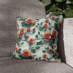Elegant Floral Rose Square Pillowcase: Romantic Red Coral Design for Home Decor, Wedding Gift