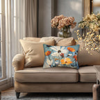 Vintage Style Floral Lumbar Pillow: Blue Wildflower Oil Painting Style