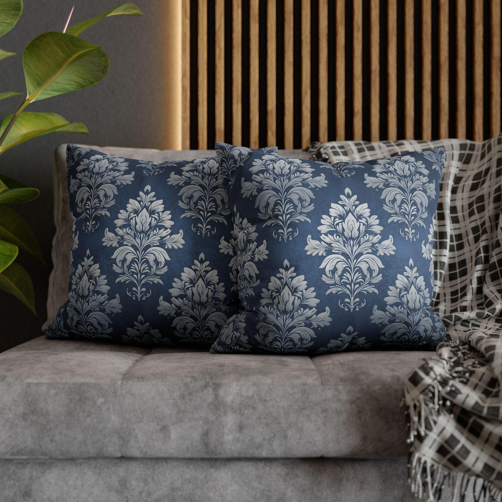 Steel Blue Damask Pillow Cover: Elegant Floral Cushion