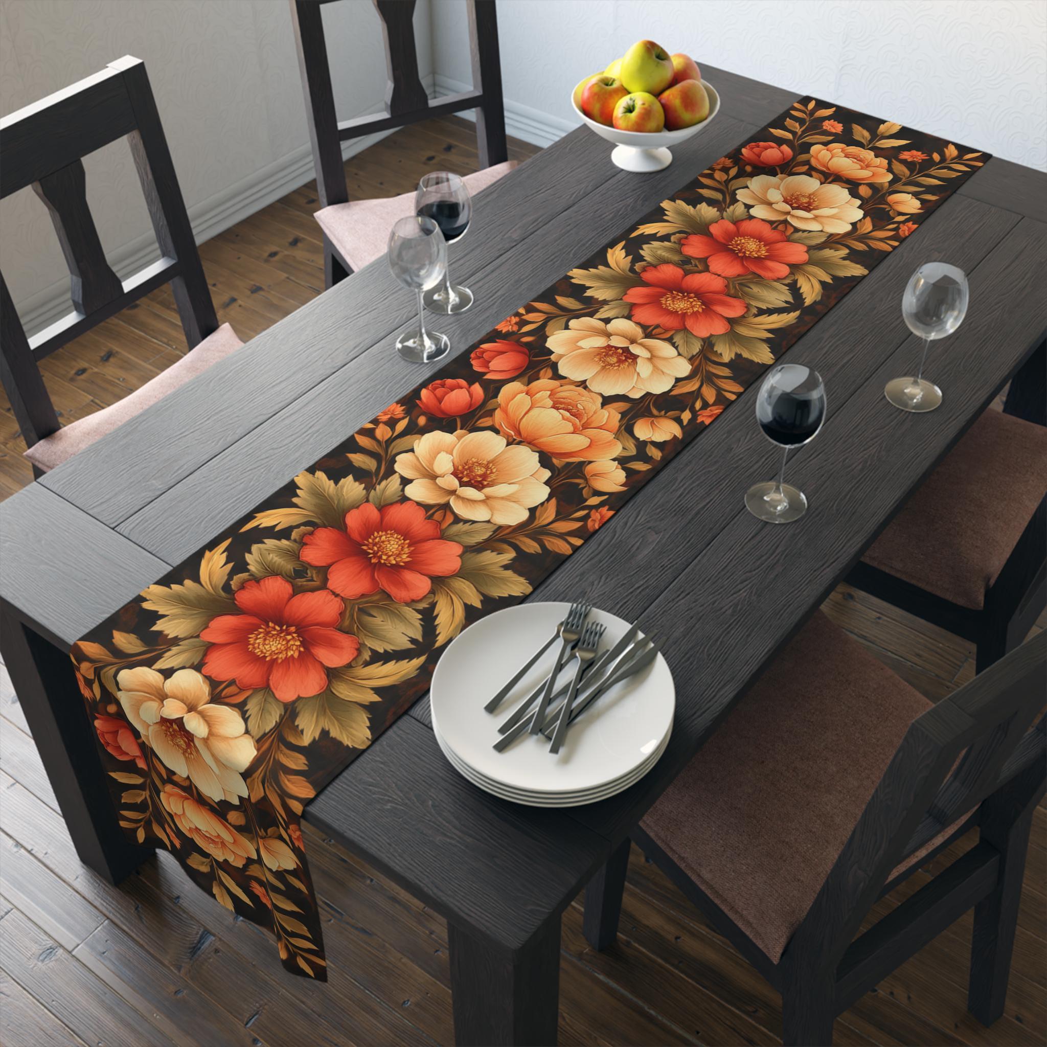 Boho Peony Table Runner: Rustic Autumn Floral for Dining