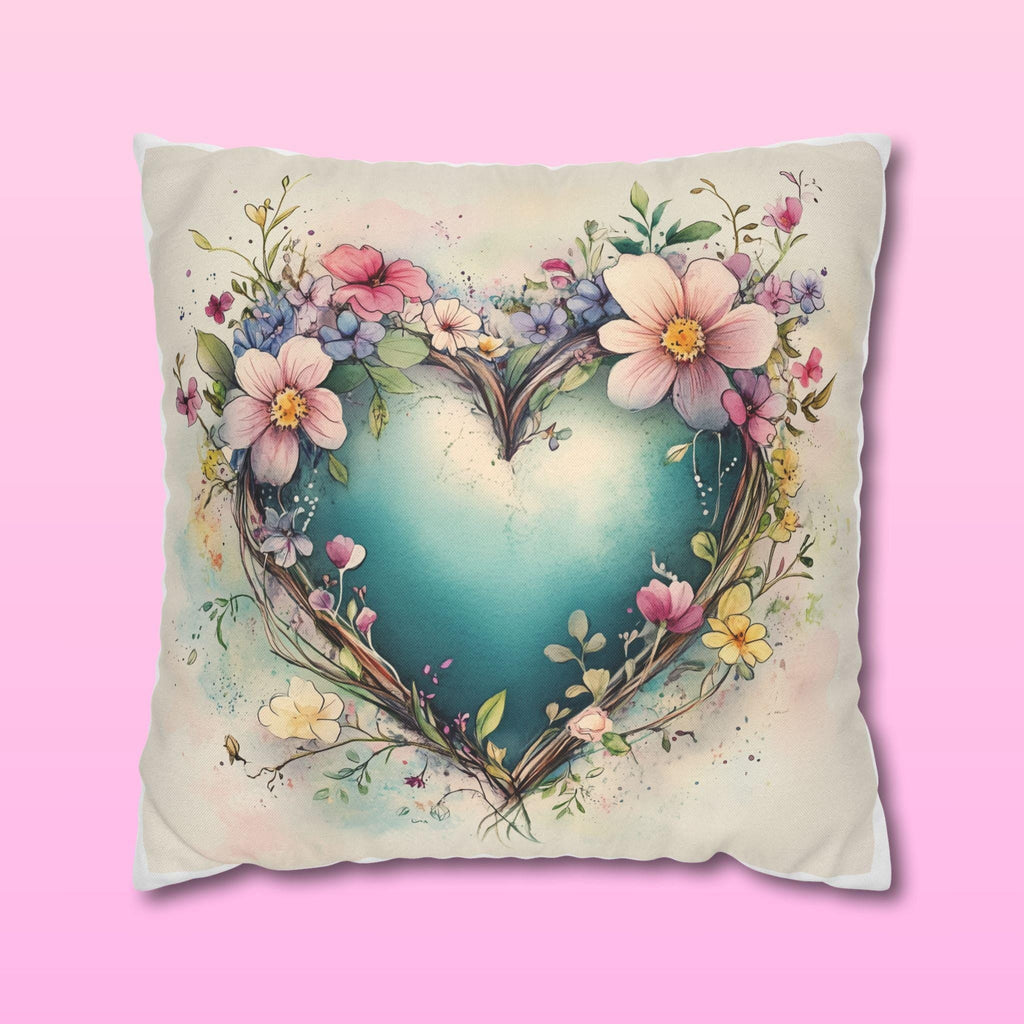 Romantic Floral Heart Wreath Pillowcase: Whimsical Square Cushion Cover for Home Decor & Gifts