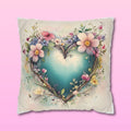 Romantic Floral Heart Wreath Pillowcase: Whimsical Square Cushion Cover for Home Decor & Gifts