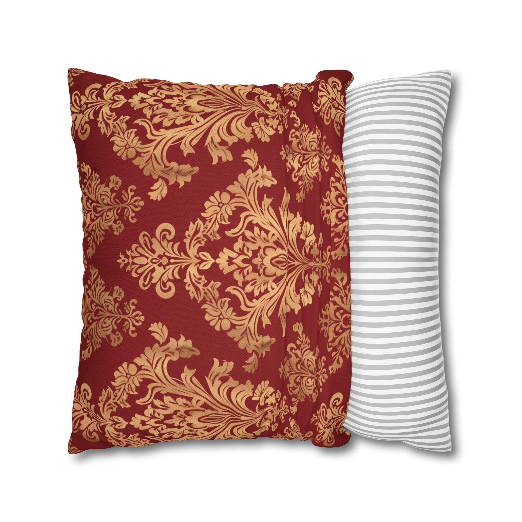 Luxurious Damask Pillow Cover | Gold  Motif on Red | Elegant Home Decor