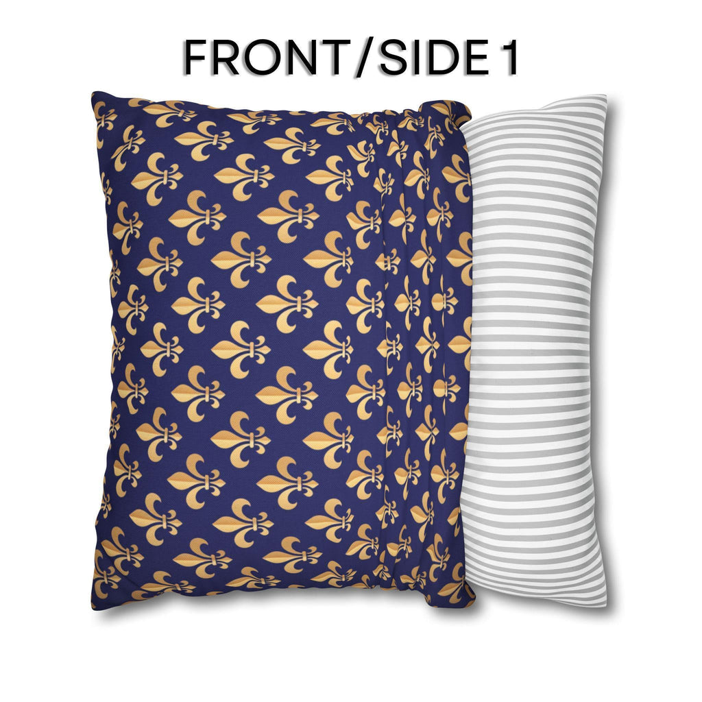 Gold and Royal Blue Fleur de Lys Pillow Cover: Classic French Heraldic Pattern