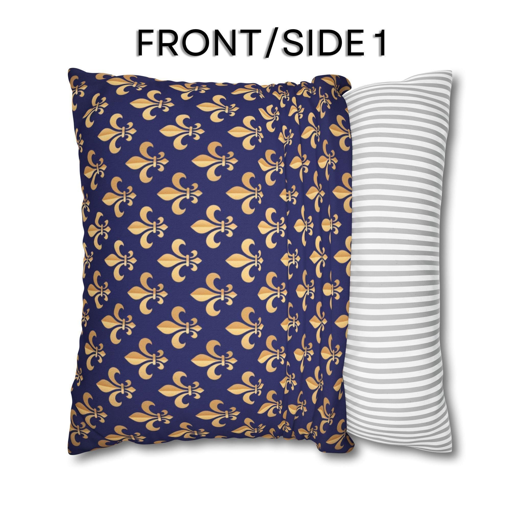 Gold and Royal Blue Fleur de Lys Pillow Cover: Classic French Heraldic Pattern