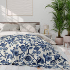 Chinoiserie Fleece Blanket: Blue and White Floral Pottery Pattern