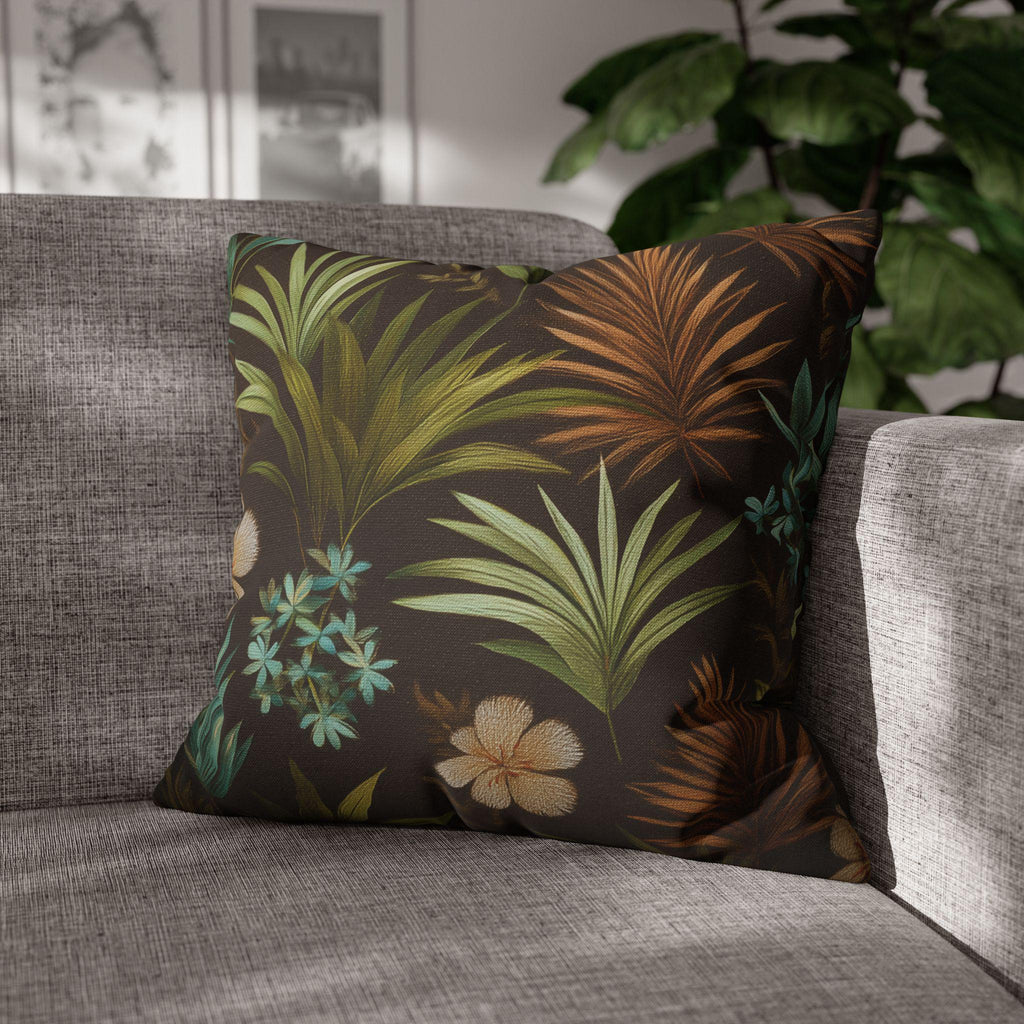 Earth Tone Tropical Leaf Pillow Cover: Jungle-Inspired Boho Cushion for Nature-Inspired Home Decor