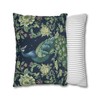 Peacock and Floral Pillow Cover | Elegant Navy Blue Background | Nature-Inspired Home Decor