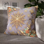 Pastel Christmas Pillow Cover: Gold Snowflake, Lilac Winter Decor, Frosted Poinsettia, Shabby Chic
