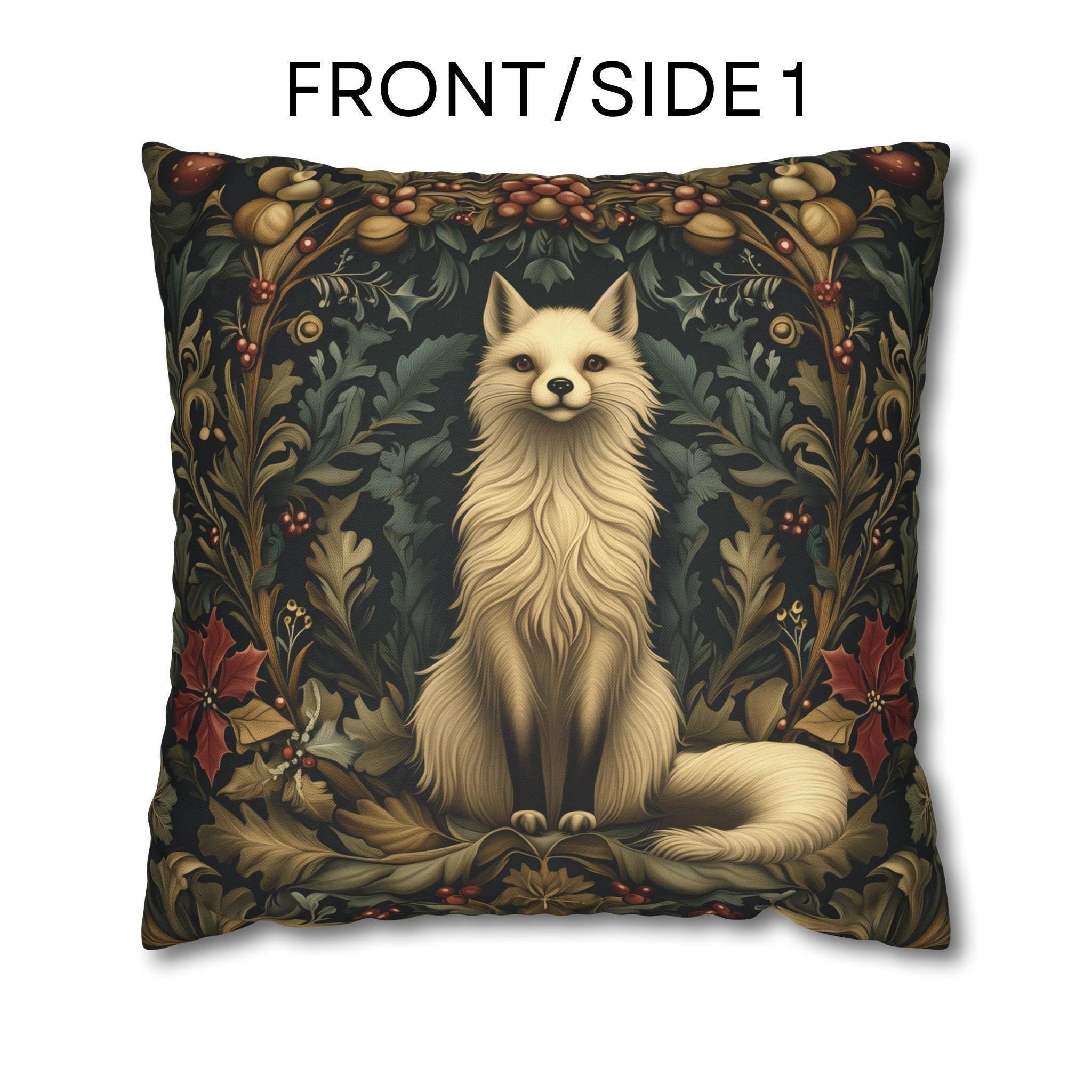 Arctic Fox Winter Pillow: William Morris Inspired Luxe Holiday Cover