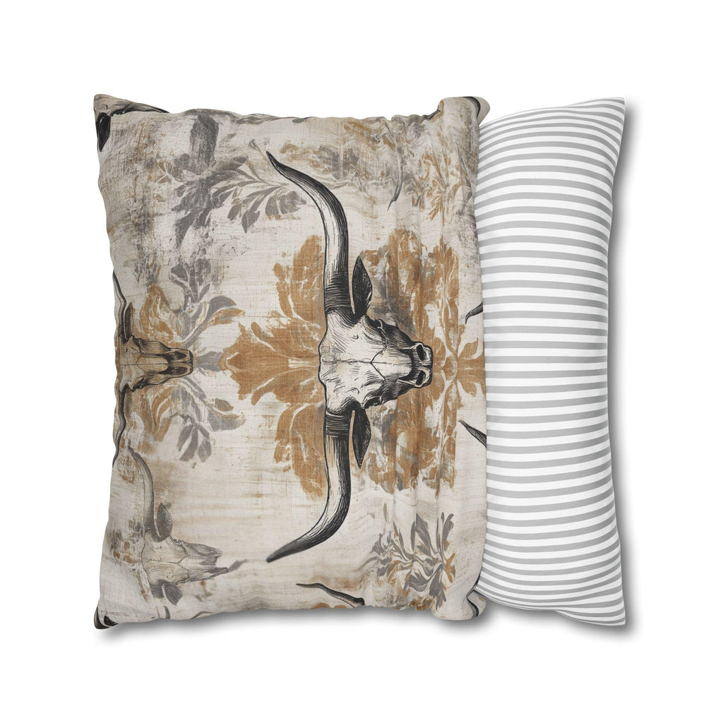 Rustic Longhorn Skull Pillow Cover: Western Ranch Decor for Southwest Cowboy Home Accent
