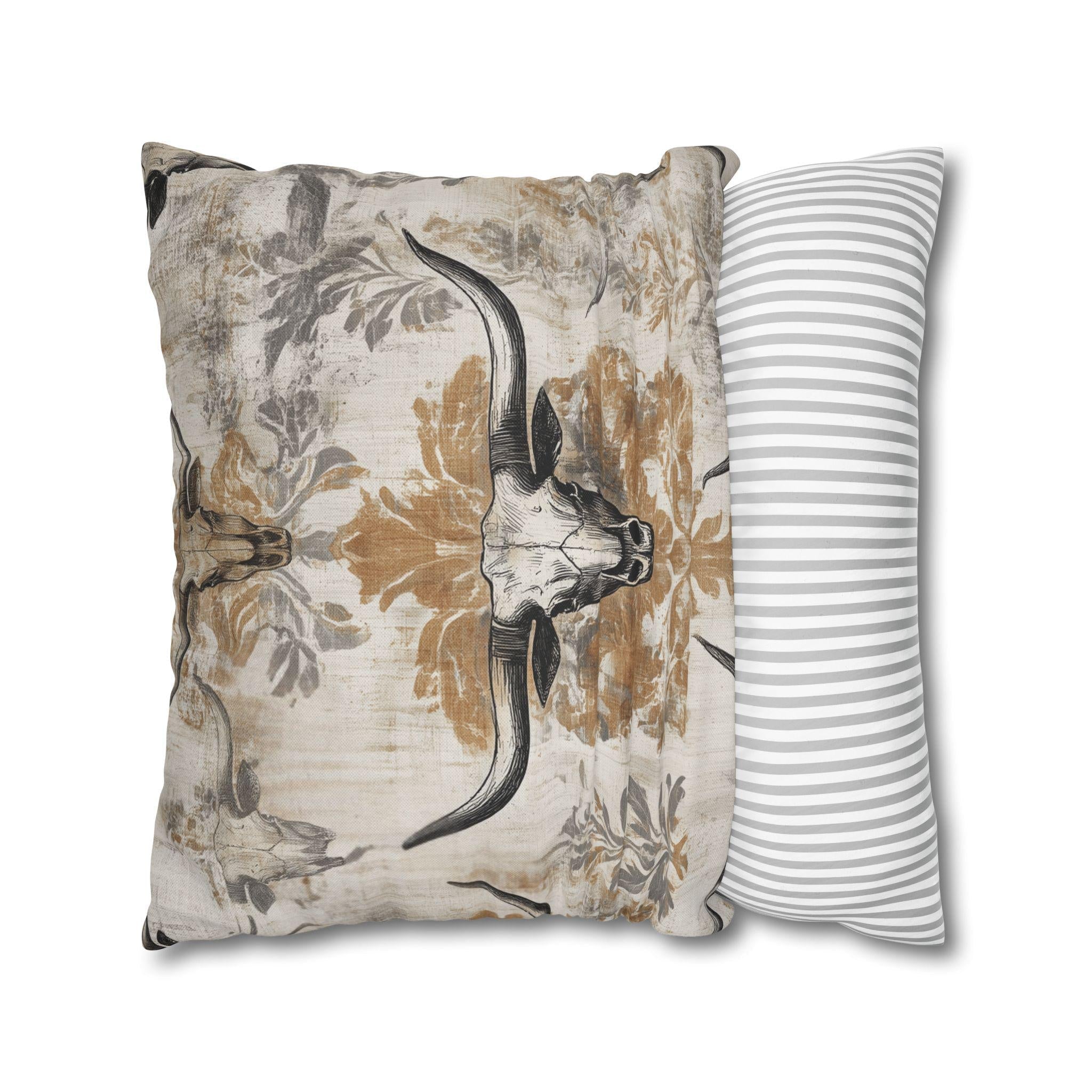 Rustic Longhorn Skull Pillow Cover: Western Ranch Decor for Southwest Cowboy Home Accent