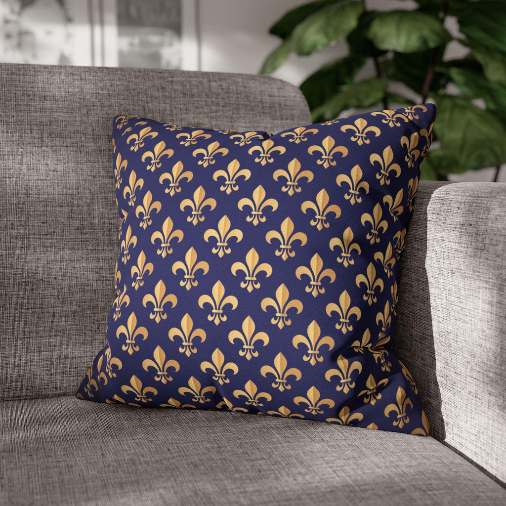 Gold and Royal Blue Fleur de Lys Pillow Cover: Classic French Heraldic Pattern