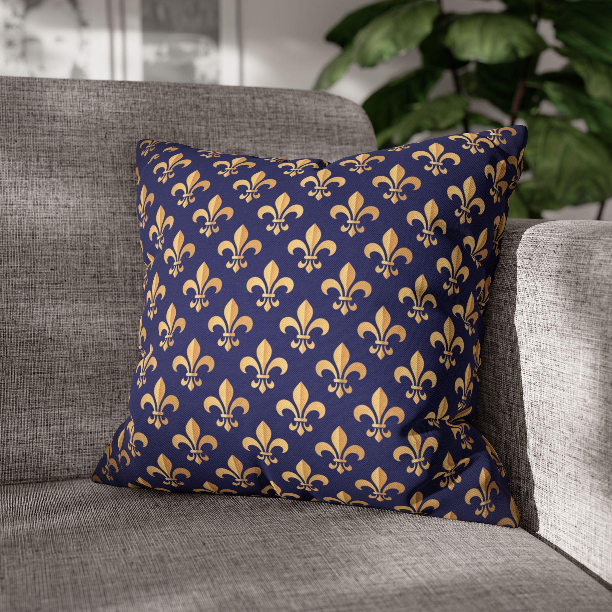 Gold and Royal Blue Fleur de Lys Pillow Cover: Classic French Heraldic Pattern