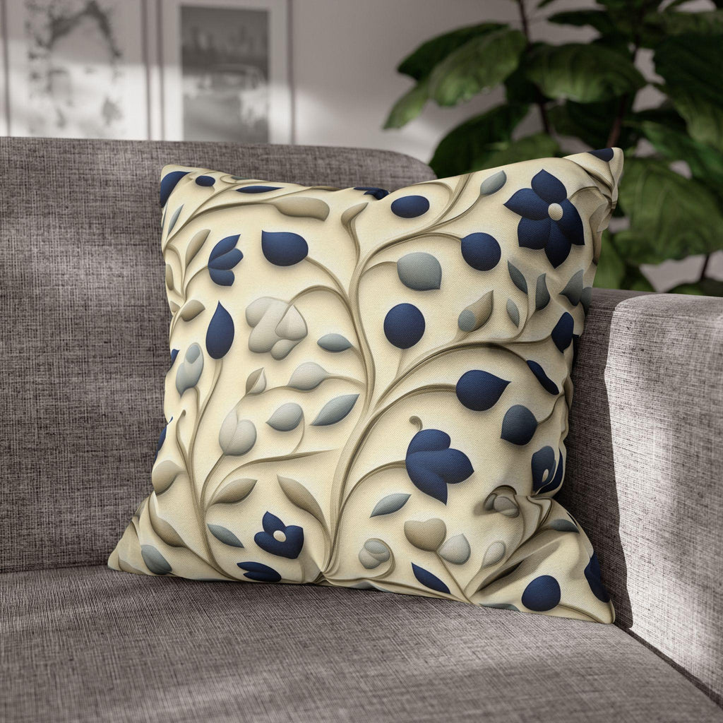William Morris Inspired Floral Pillow Cover: Navy, Taupe, Cream