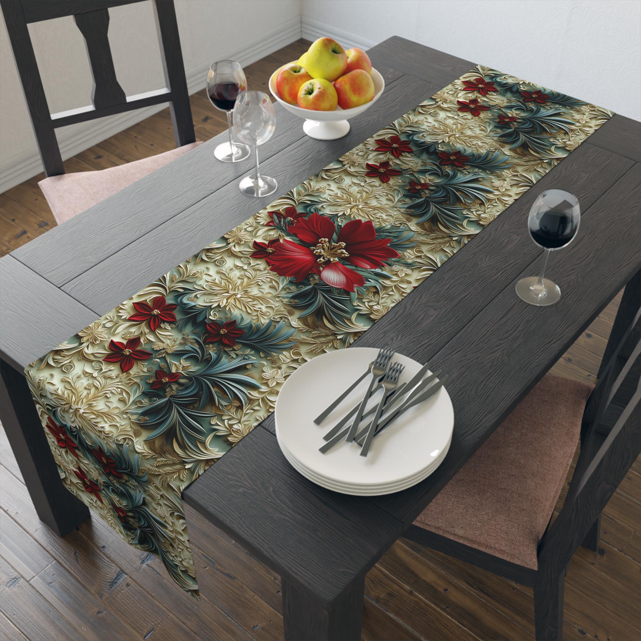 Poinsettia Table Runner: Holiday Cotton Dining Decor
