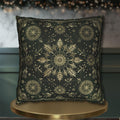 Elegant Dark Emerald Green Christmas Pillow Cover with Golden Snowflakes: Luxurious Holiday Decor
