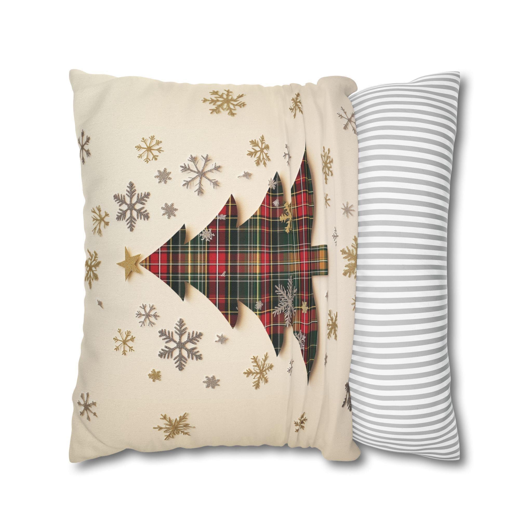 Tartan Christmas Tree Pillow Cover: Rustic Plaid Holiday Cushion Case