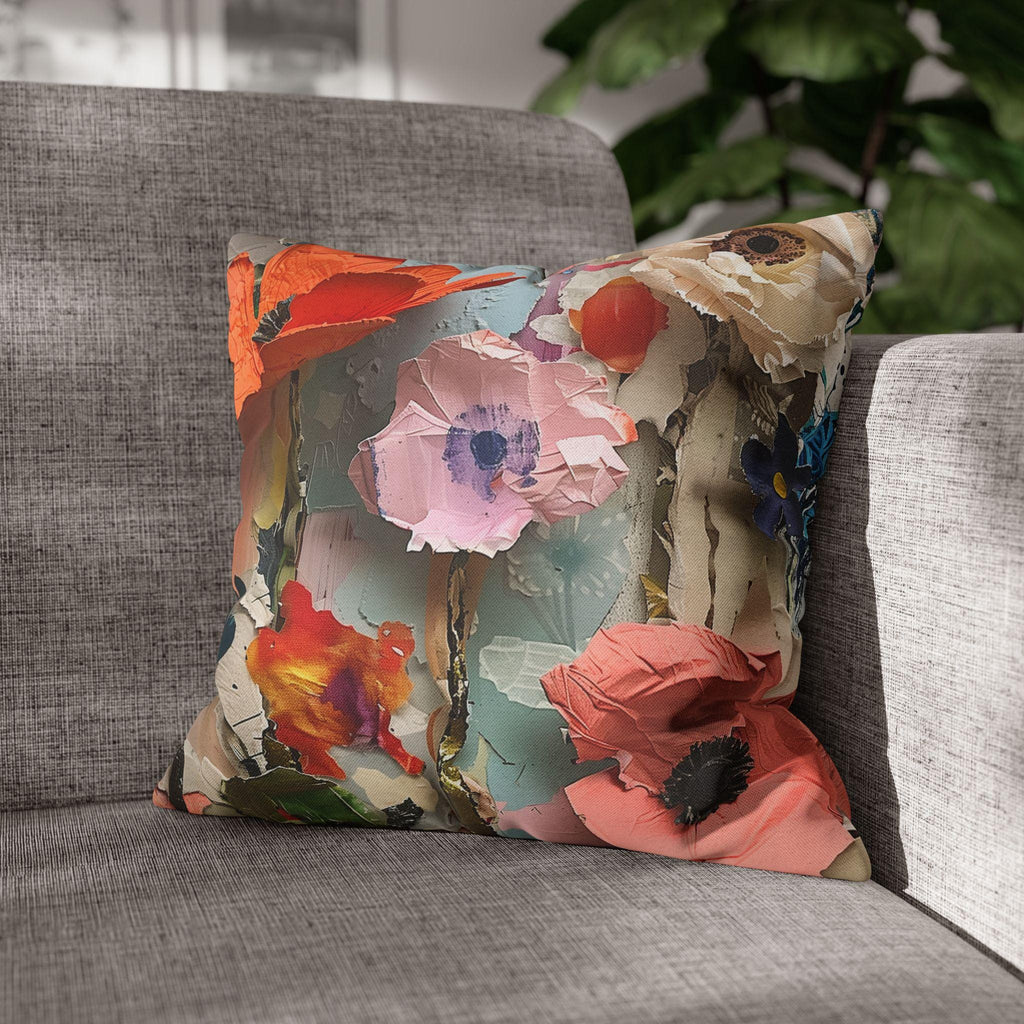 Floral Pillow Cover: Paper Collage Art Inspired Design