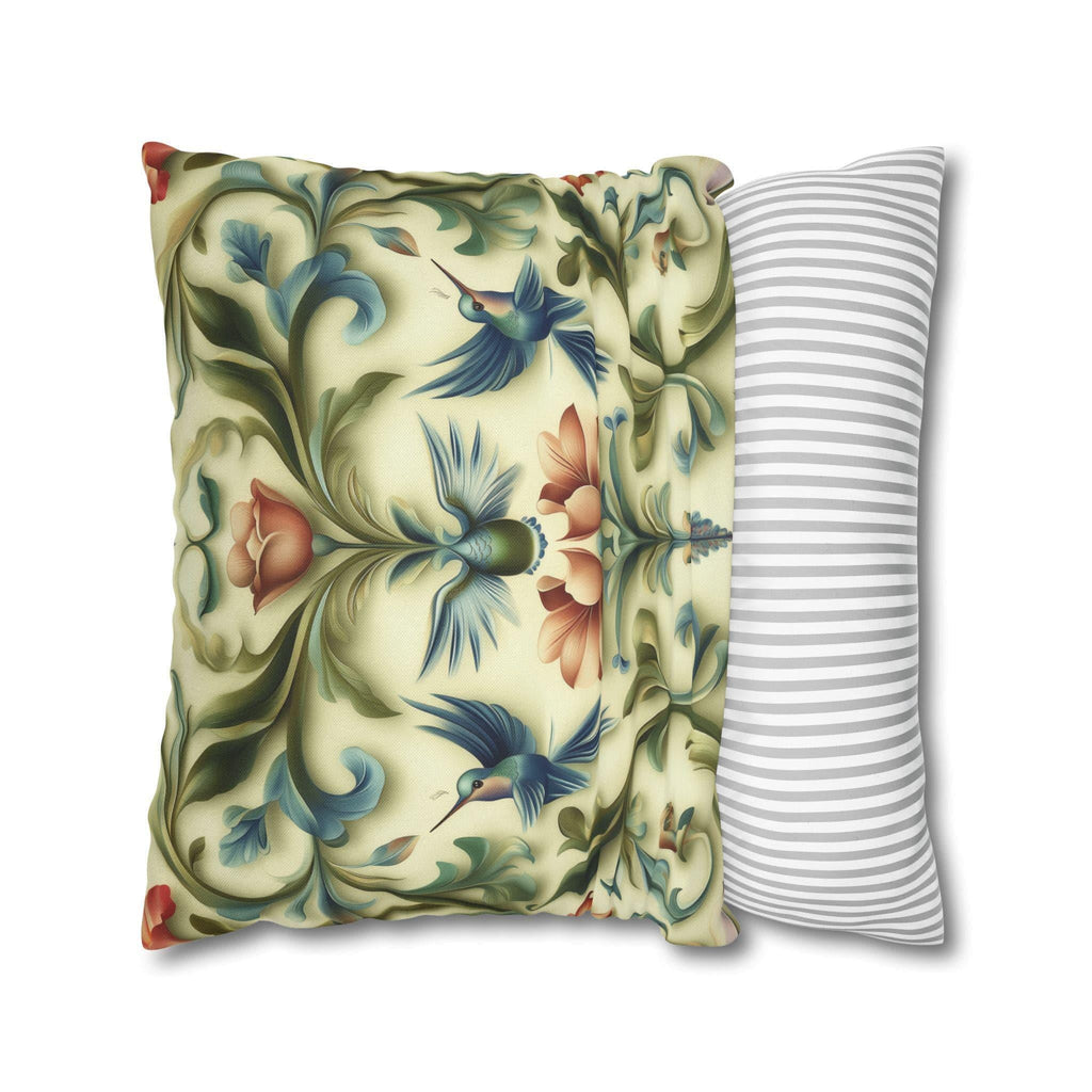 William Morris Inspired Hummingbird Floral Pillow Cover: Vintage Nature Tapestry Cushion Design
