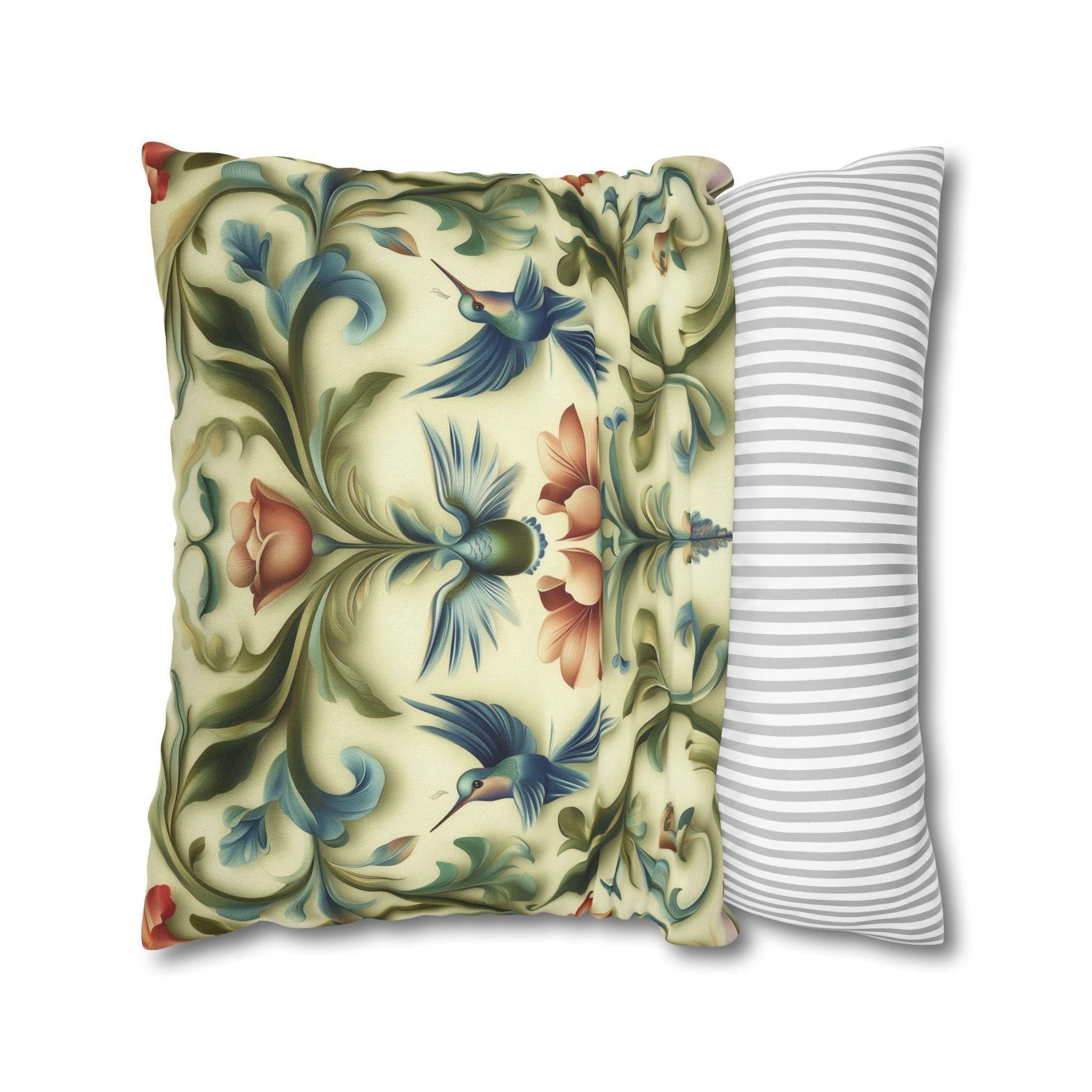 William Morris Inspired Hummingbird Floral Pillow Cover: Vintage Nature Tapestry Cushion Design