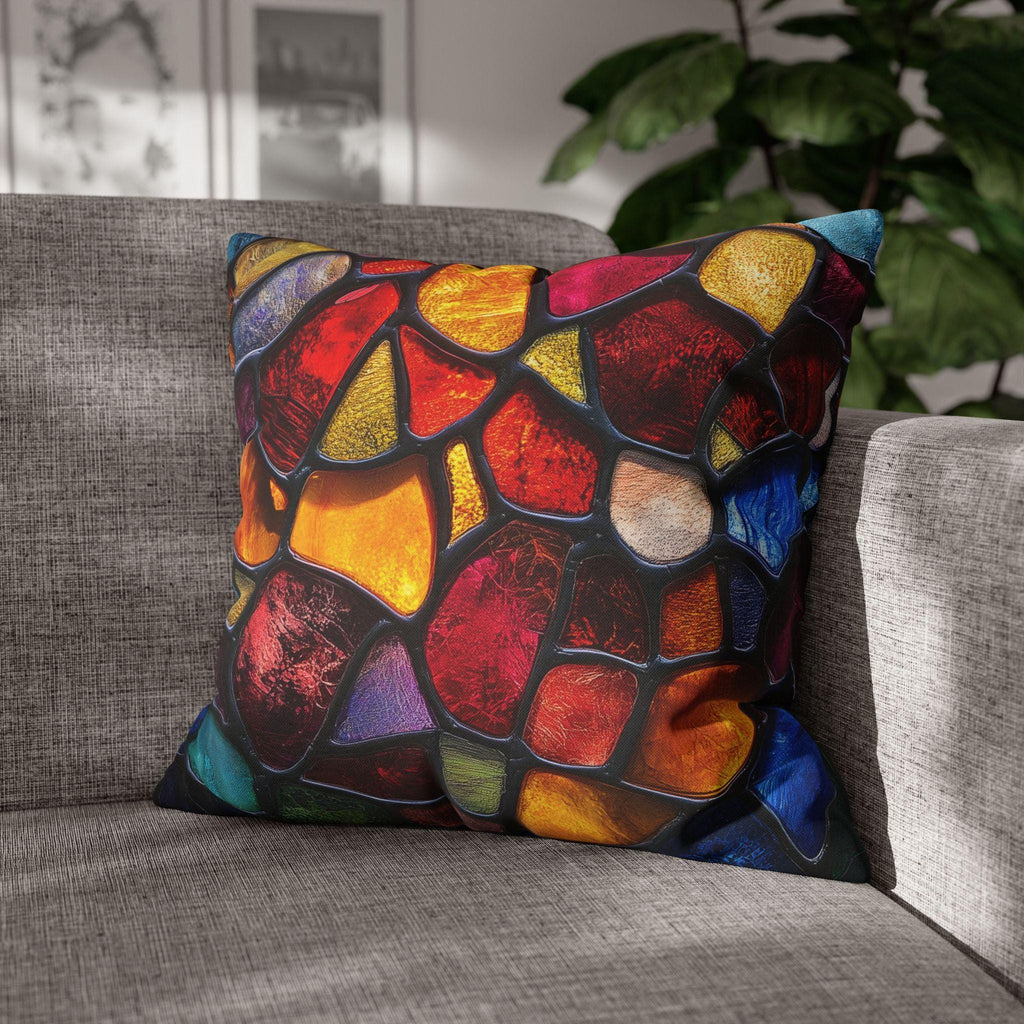 Vibrant Mosaic Pillowcase: Stained Glass Inspired Jewel-Toned Design for Artistic Home Decor