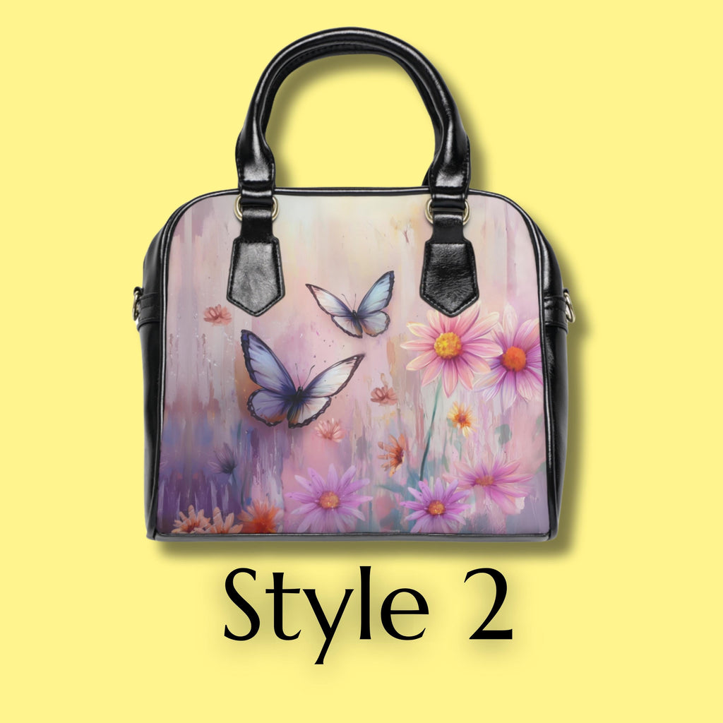 Butterfly Floral Vegan Leather Handbag: Spring Shoulder Satchel with Strap for Women