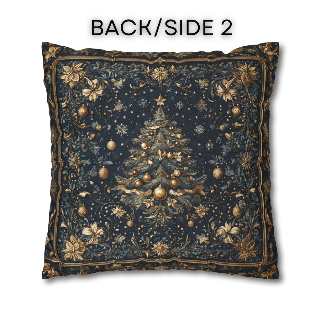 William Morris Inspired Christmas Tree Pillow Cover:  Midnight Blue with Vintage Style Florals
