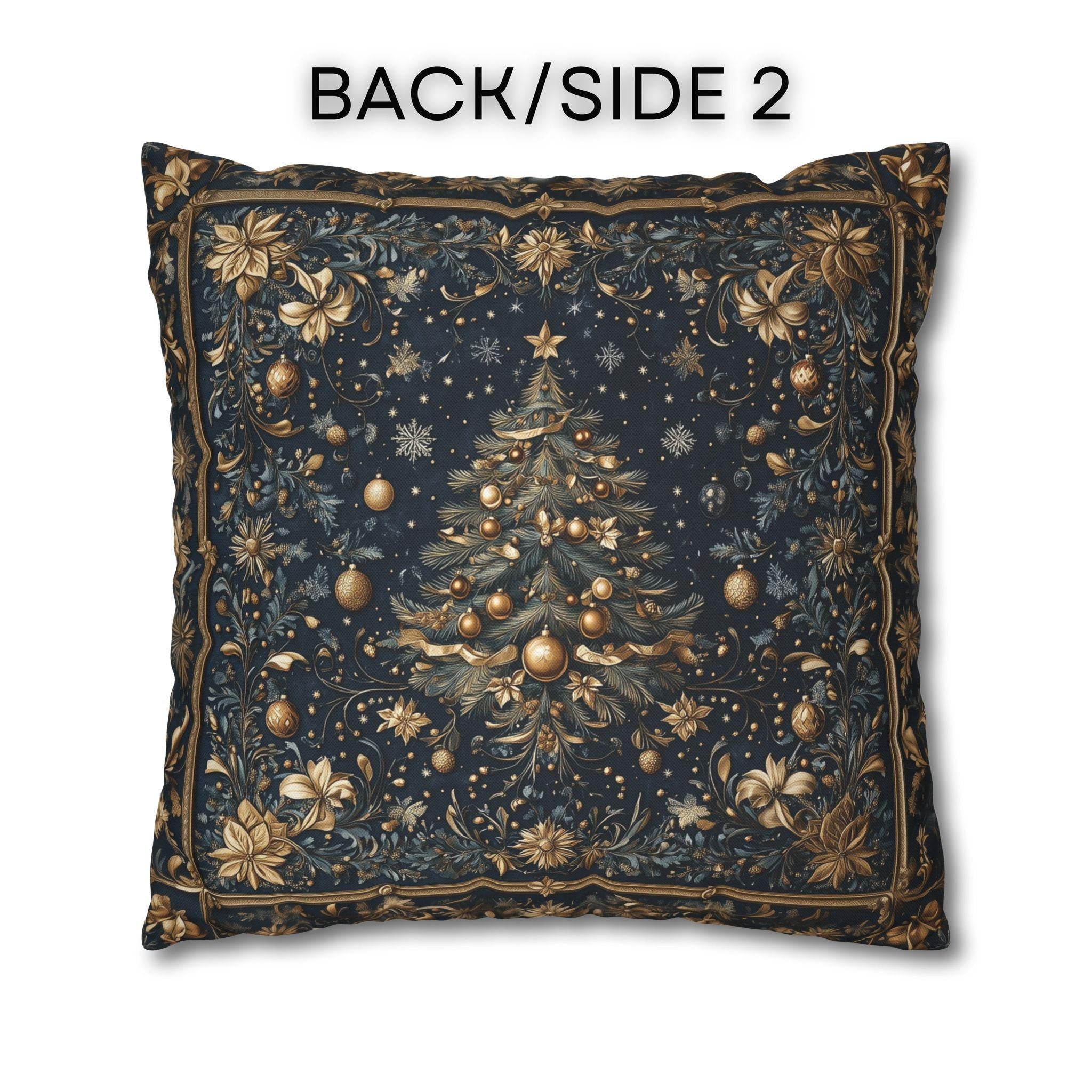 William Morris Inspired Christmas Tree Pillow Cover:  Midnight Blue with Vintage Style Florals