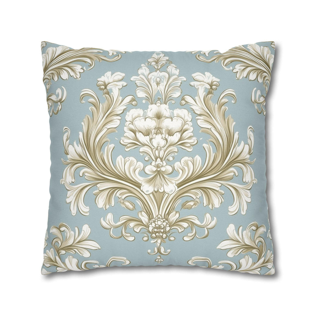 Elegant Baroque Floral Pillowcase: Champagne & Gold on Powder Blue - Luxurious Home Decor Gift
