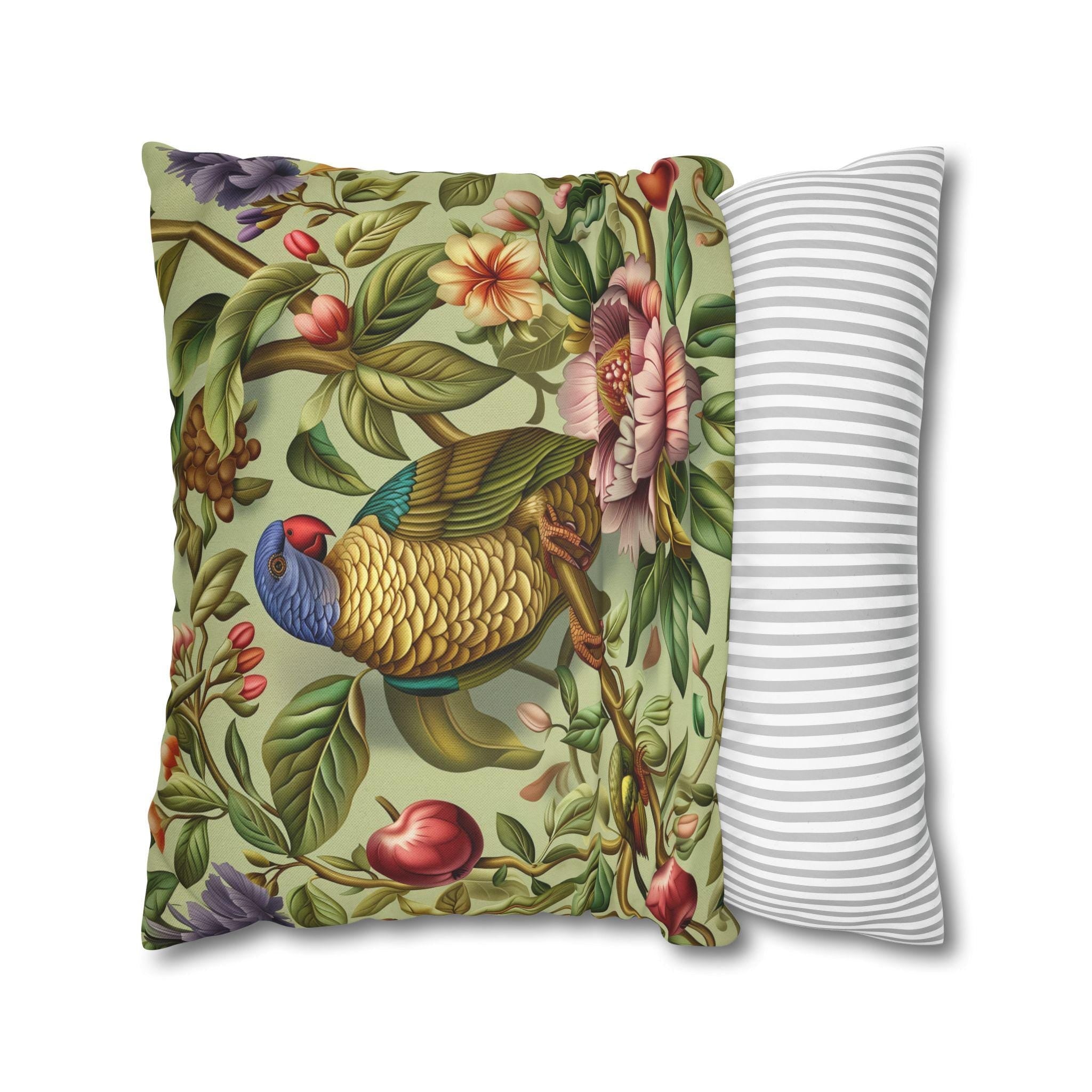 William Morris Inspired Tropical Parrot Pillowcase: Exotic Jungle Floral Cushion Cover for Home Decor